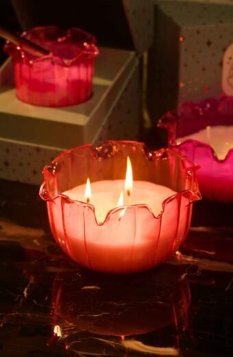 Berry Glow Glass Fluted Candle- Big