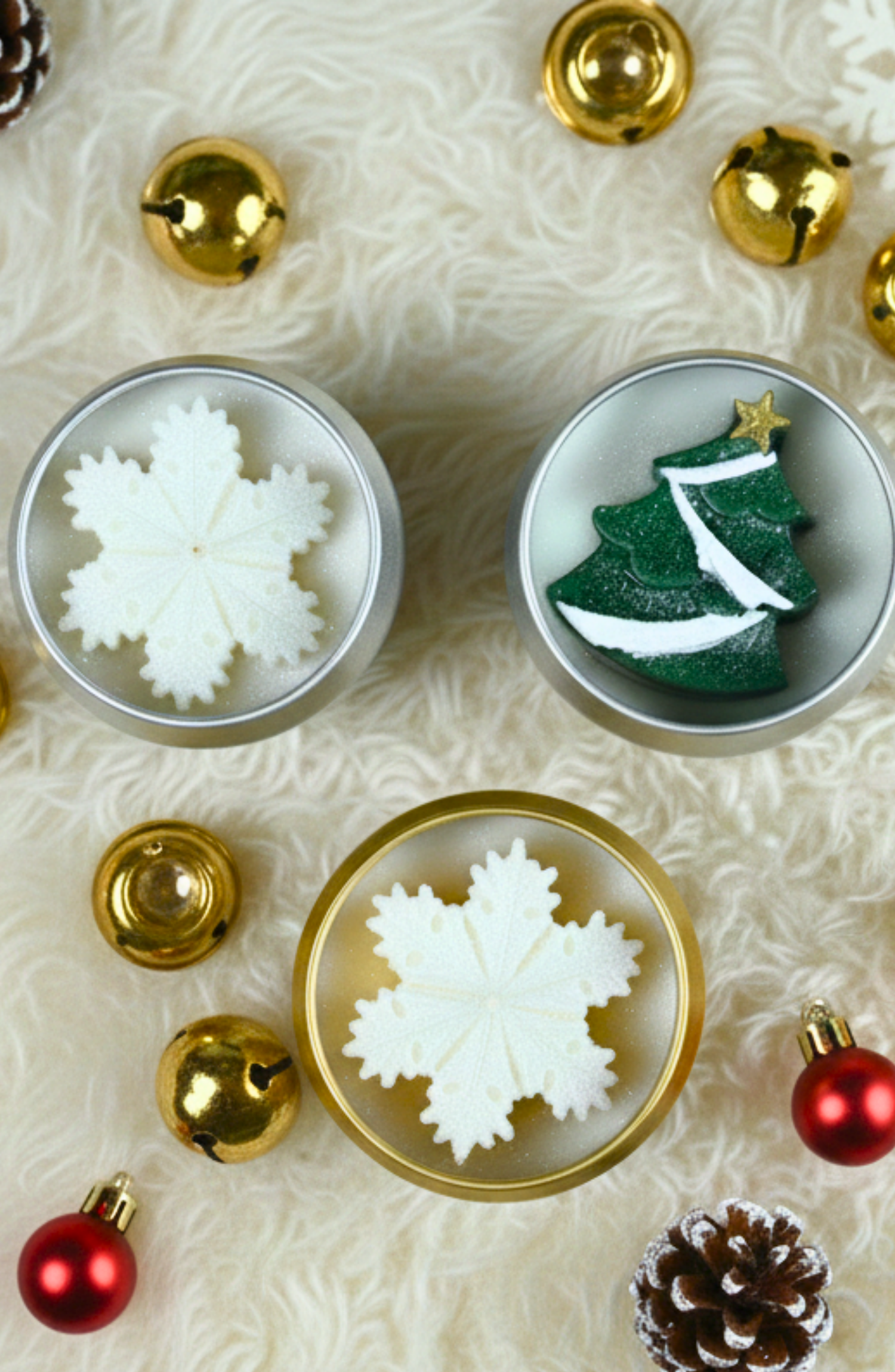 "Olaf snowman tealight candle set of three in white soy wax Hand-poured snowman tealight candles for Christmas décor Three tealight candles arranged as a snowman — Rey of Light Festive snowman candle set for holiday gifting"