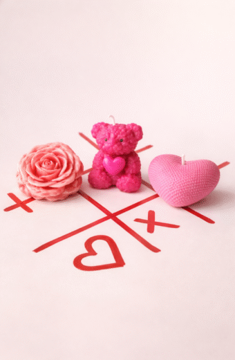 Valentine Candle Hamper (Heart, Rose, Teddy Candle- Set of 3)