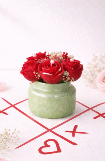 Rose Bouquet Candle in Green Jar